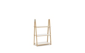 One step up shelf low white background angle